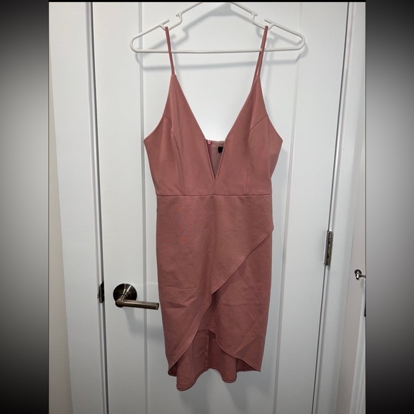 LULUS Dare to Take the Plunge Dusty Pink Tulip Mini Dress - size S - Picture 7 of 11